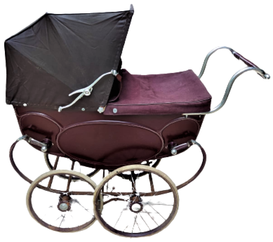 1940 SİLVER CROSS LUXURY BABY COACH MADE IN ENGLAND BORDO RENK METAL EKSİKSİZ COCUK ARABASI