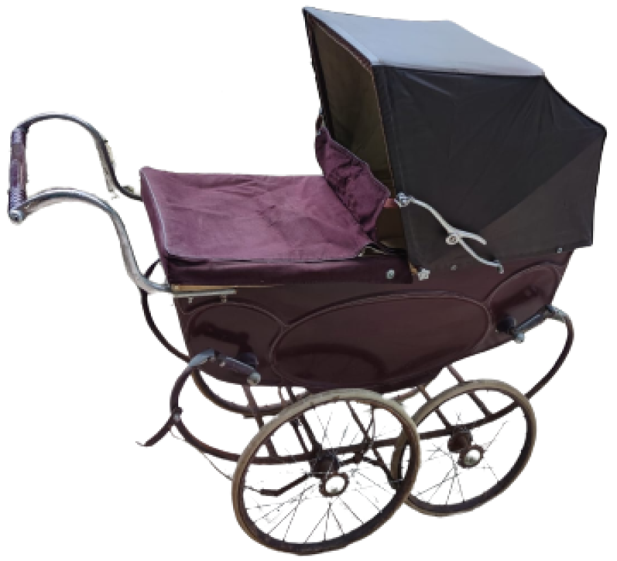 thumb1940 SİLVER CROSS LUXURY BABY COACH MADE IN ENGLAND BORDO RENK METAL EKSİKSİZ COCUK ARABASI