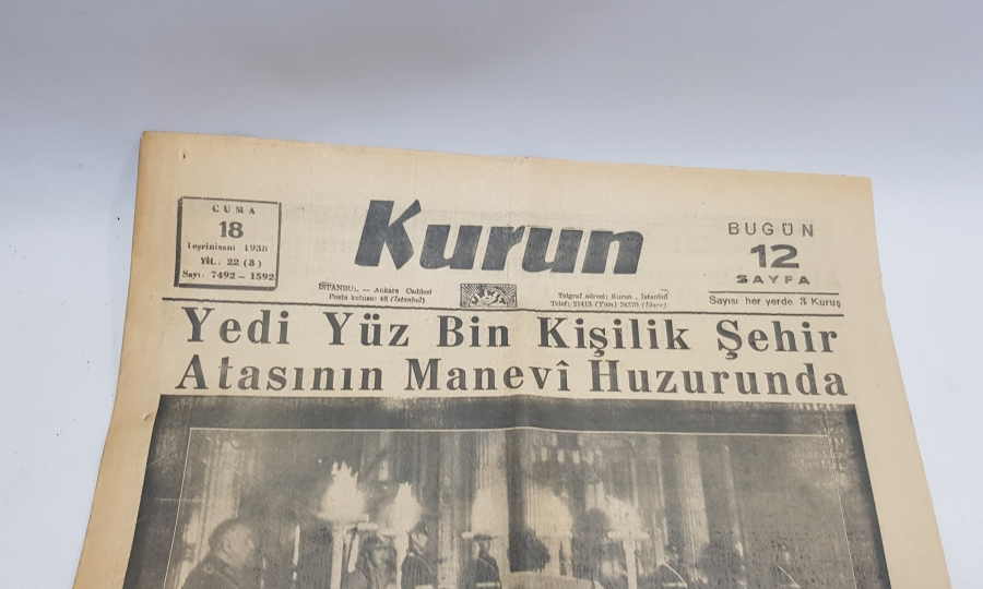 thumbATATÜRK'ÜN VEFAT HABERLERİ - 18 KASIM 1938 TARİHLİ KURUN GAZETESİ